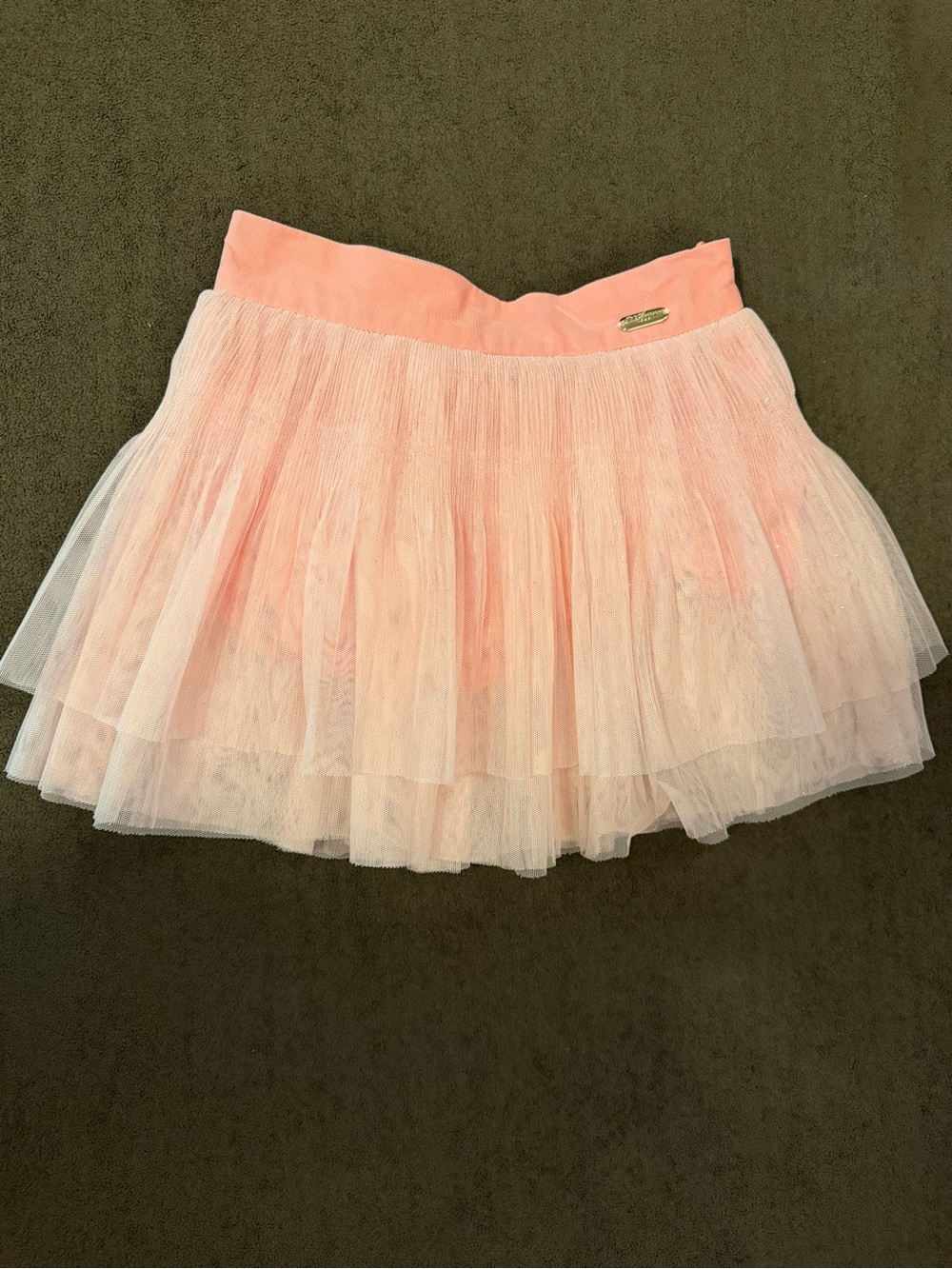 Girls Peach Pink Layered Tulle Skirt with Stretch Waistband